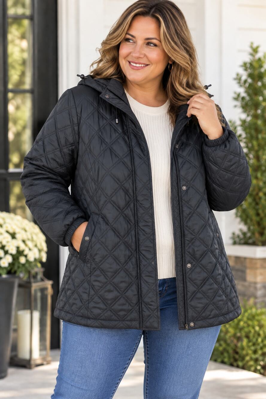 Madewell Black Diamond Quilted Hooded Puffer Coat Women’s 1X Plus Size